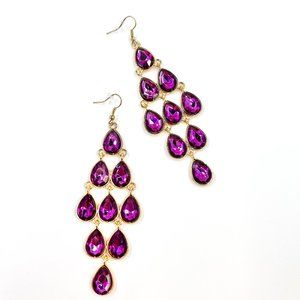 NWT - Charming Charlie - Purple Faceted Teardrop Chandelier Gold Tone Earrings